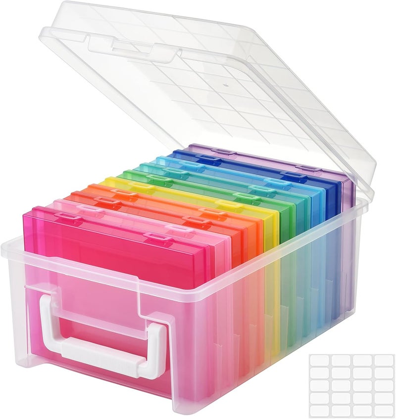 A-Link Photo Storage Box 5 x 7 In Photo Case, 10 Inner Large Photo Keeper, Photo Storage Container, Seed Craft Cards Pictures Organizer, Plastic Office Organizer with Sticker - Colored - Image 1